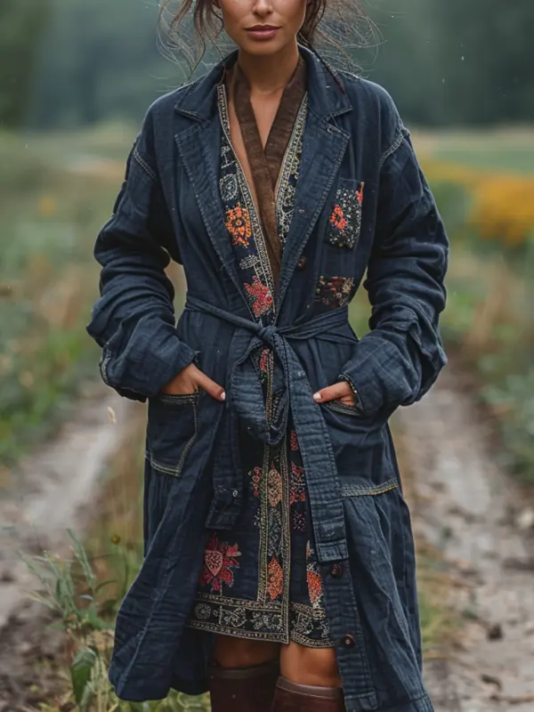 Retro Women's Autumn And Winter Coat Ethnic Style Linen Robe Cardigan - Sunshinetip.com 