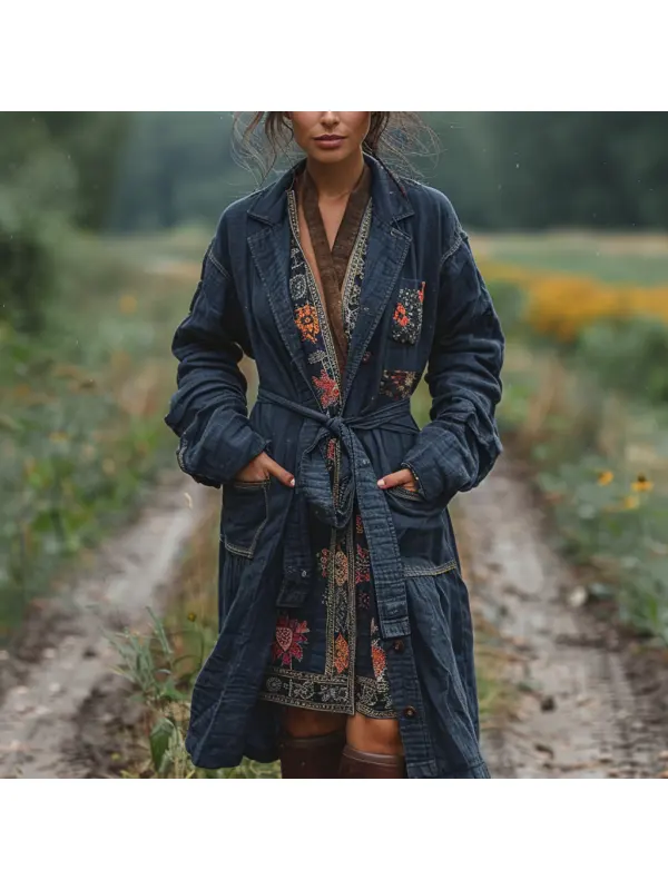 Retro Women's Autumn And Winter Coat Ethnic Style Linen Robe Cardigan - Realyiyi.com 