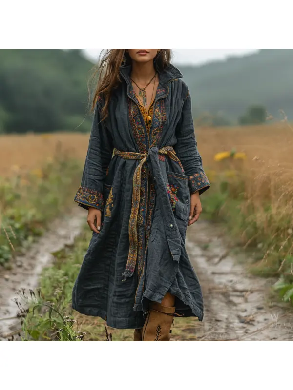 Retro Women's Autumn And Winter Coat Ethnic Style Linen Robe Cardigan - Cominbuy.com 