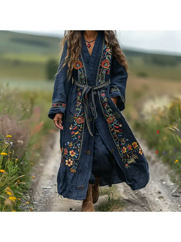 Retro Women's Autumn And Winter Coat Ethnic Style Linen Robe Cardigan - Viewbena.com 