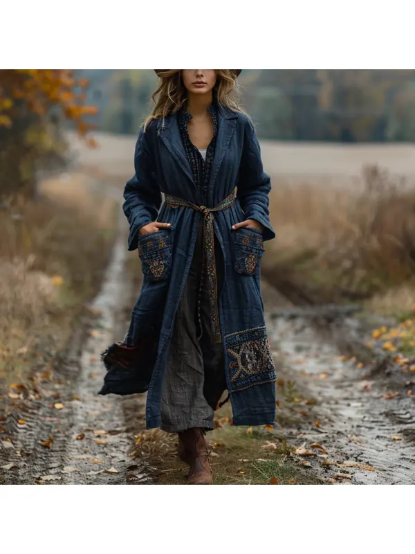 Retro Women's Autumn And Winter Coat Ethnic Style Linen Robe Cardigan - Cominbuy.com 