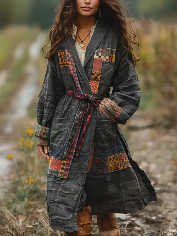 Retro Women's Autumn And Winter Coat Ethnic Style Linen Robe Cardigan - Sunshinetip.com 