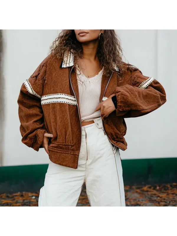 Outdoor Autumn And Winter Retro Ethnic Style Women's Casual Lapel Jacket Top - Realyiyishop.com 