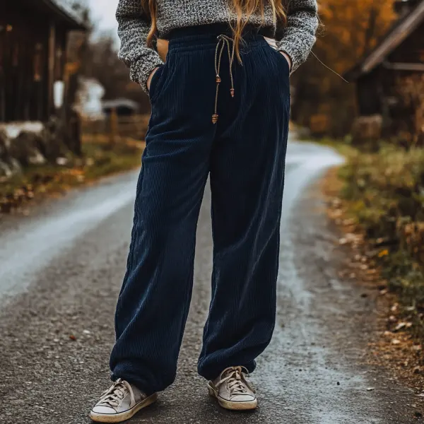 Women's Loose Corduroy Casual Trousers, Simple And Comfortable Straight Trousers - Anurvogel.com 