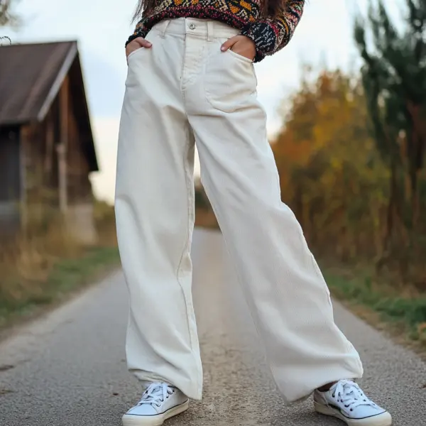 Women's Loose Corduroy Casual Trousers, Simple And Comfortable Straight Trousers - Dozenlive.com 