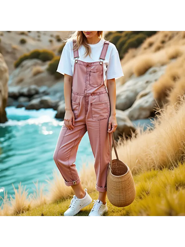 Women's Casual Pocket Loose Denim Jumpsuit - Cominbuy.com 