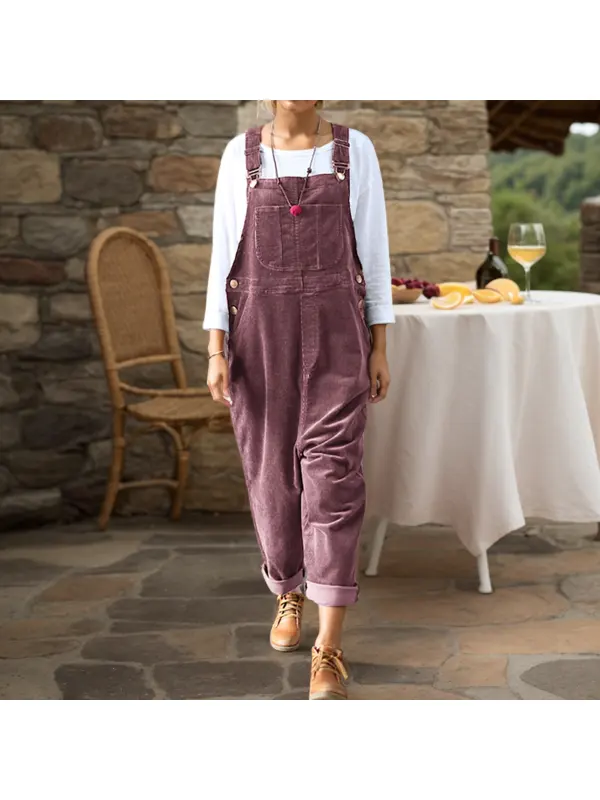 Corduroy Solid Color Casual Long Overalls - Realyiyishop.com 