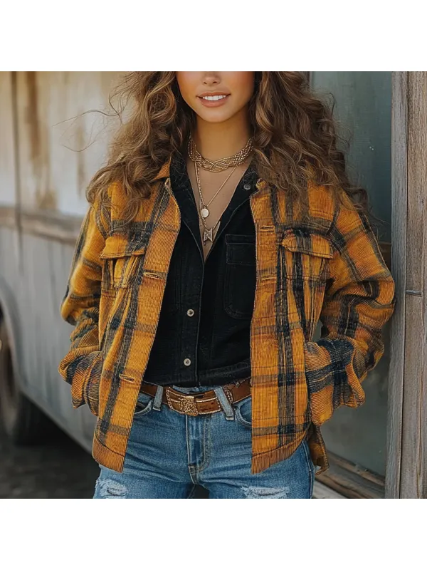 Vintage Western Cowgirl Corduroy Lapel Jacket - Realyiyishop.com 