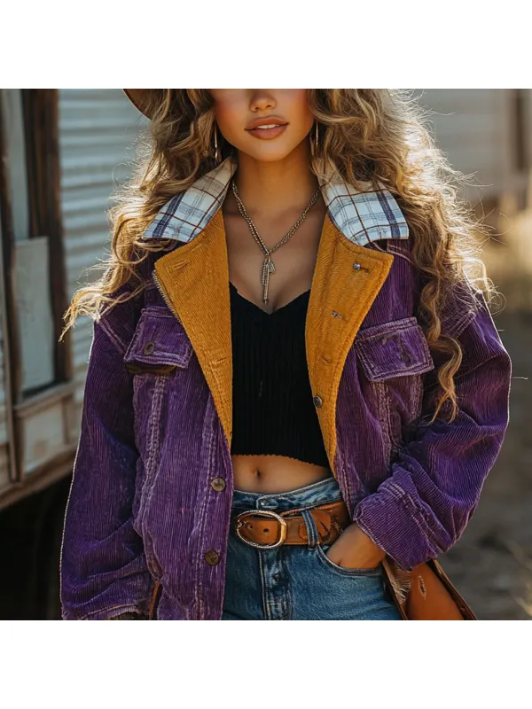 Vintage Western Cowgirl Corduroy Lapel Jacket - Realyiyi.com 