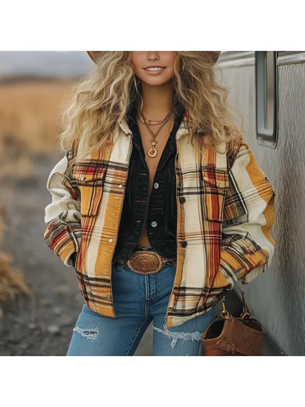 Vintage Western Cowgirl Corduroy Lapel Jacket - Realyiyi.com 