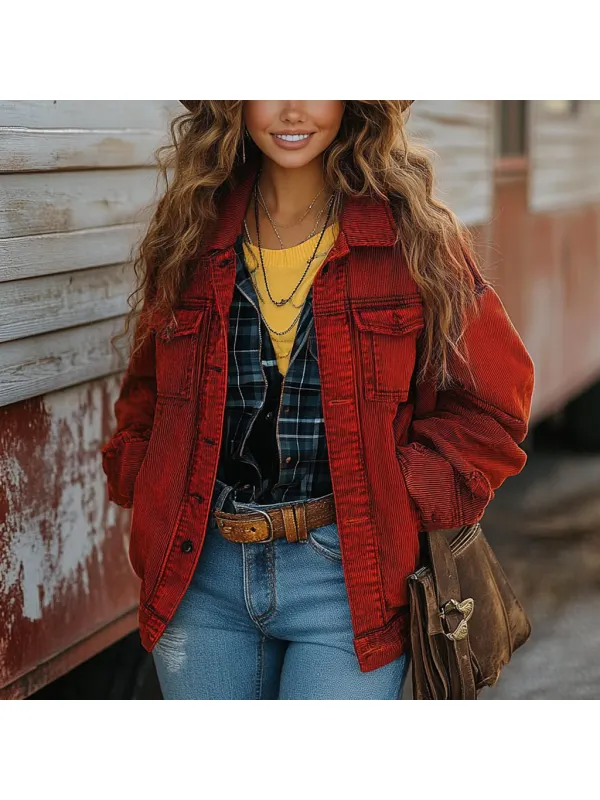 Vintage Western Cowgirl Corduroy Lapel Jacket - Hoplady.chimpone.com 