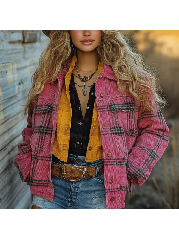 Vintage Western Cowgirl Corduroy Lapel Jacket - Realyiyishop.com 