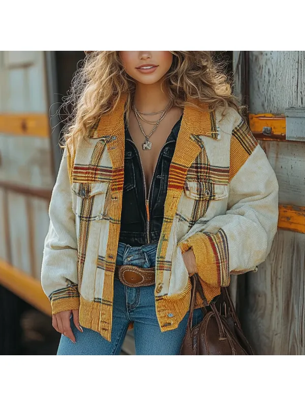 Vintage Western Cowgirl Corduroy Lapel Jacket - Realyiyi.com 