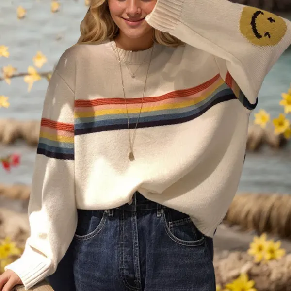 Vintage Striped Crew Neck Sweater - Wayrates.com 