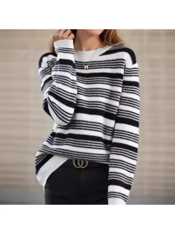 Women's Retro Striped Loose Sweater - Cominbuy.com 