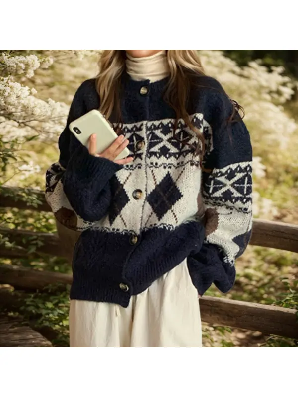 Women's Retro Ethnic Button Sweater - Cominbuy.com 