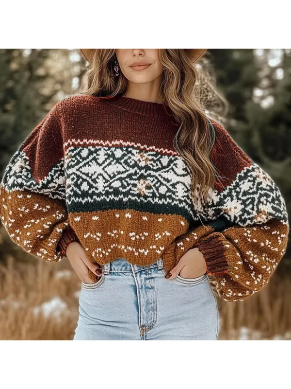 Women's Christmas Oversized Contrast Color Casual Sweater - Realyiyi.com 