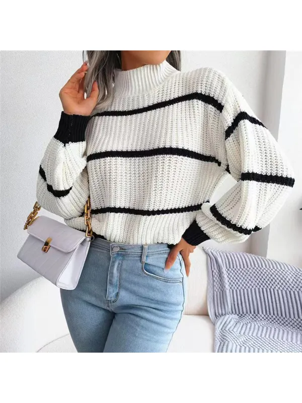 Women's Vintage Striped Turtleneck Sweater - Cominbuy.com 