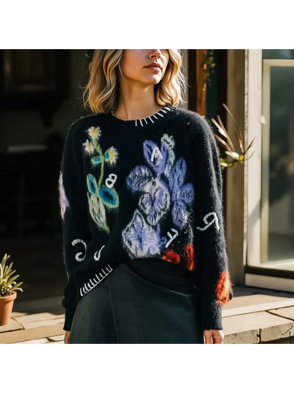 Women's Autumn And Winter Jacquard Knitted Flower Sweater - Cominbuy.com 