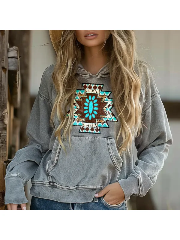 Women's Western Denim Print Hoodie - Cominbuy.com 