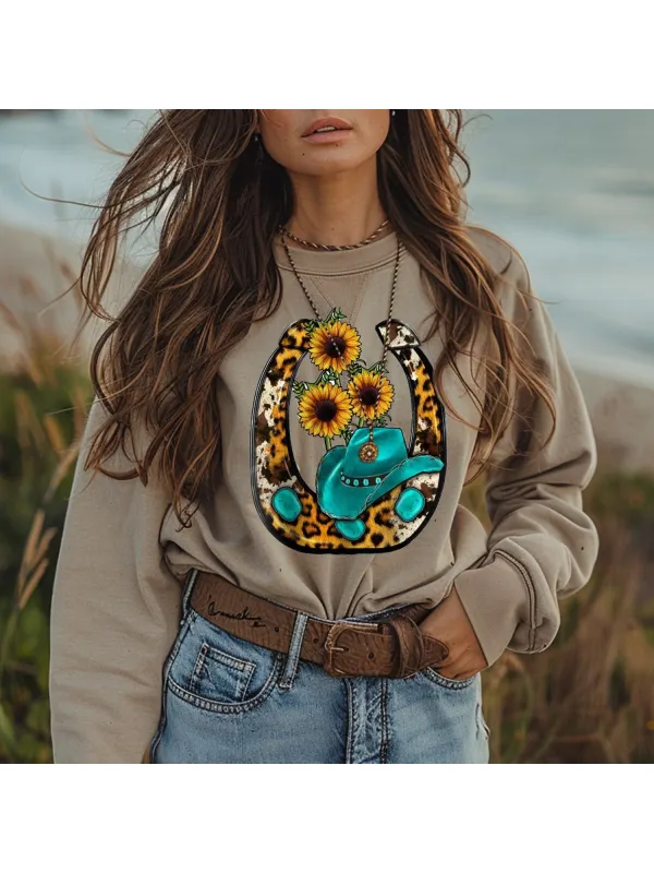 Ethnic Denim Element Round Neck Sweatshirt - Cominbuy.com 