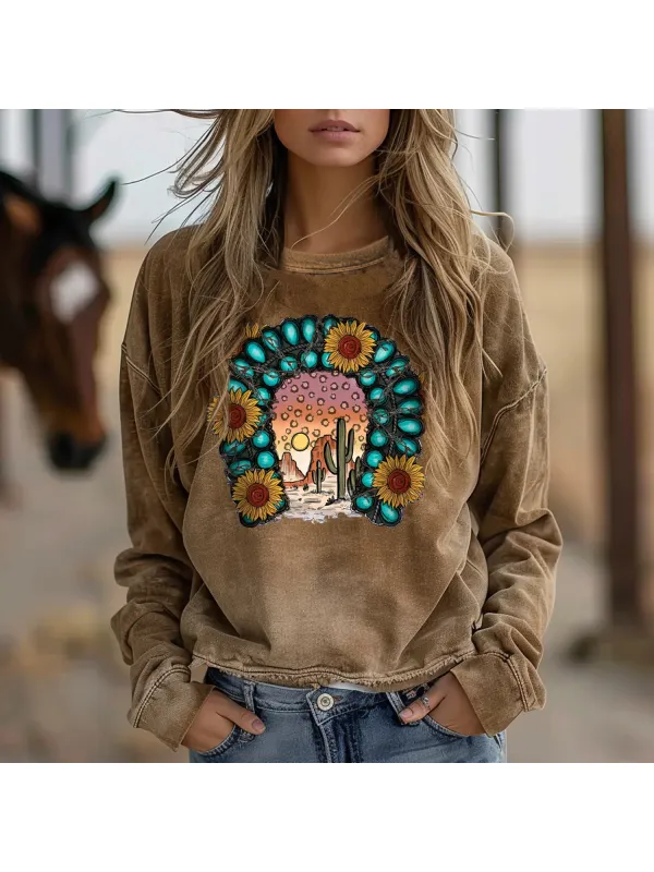 Women's Western Scenery Print Sweatshirt - Cominbuy.com 