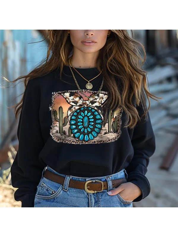 Ethnic Retro Printed Crew Neck Sweatshirt - Cominbuy.com 