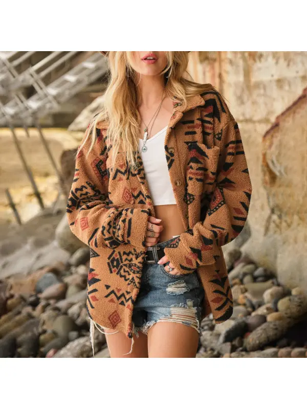 Women's Plush Lapel Long Sleeve Jacket Coats - Cominbuy.com 