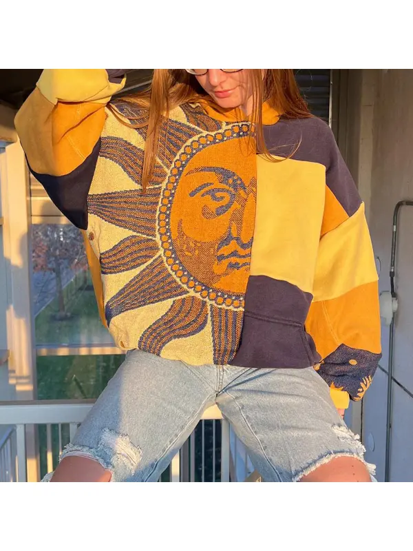 Retro Religious Sun And Moon Casual Oversized Hoodie - Cominbuy.com 