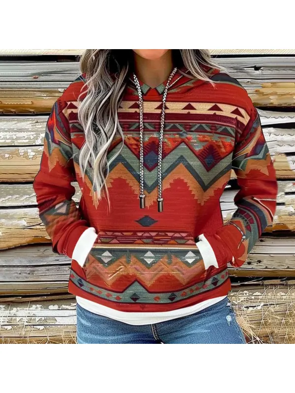 Women's Retro Ethnic Print Hoodie - Cominbuy.com 
