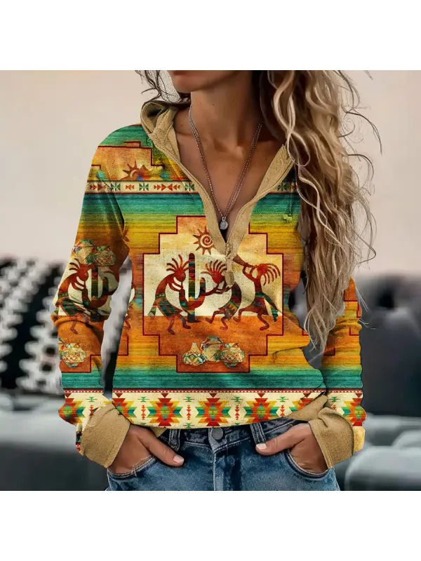 Women's Retro Ethnic Print Casual Sweatshirt - Cominbuy.com 