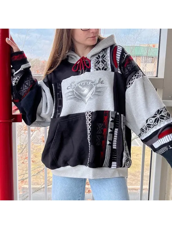 Women's Casual Vintage Patchwork Hoodie - Realyiyi.com 