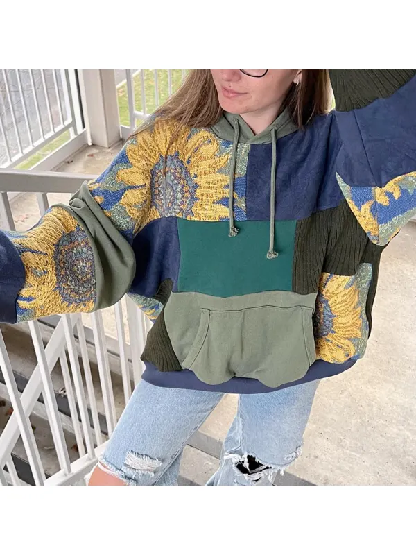 Vintage Sunflower Casual Oversized Hoodie - Realyiyi.com 