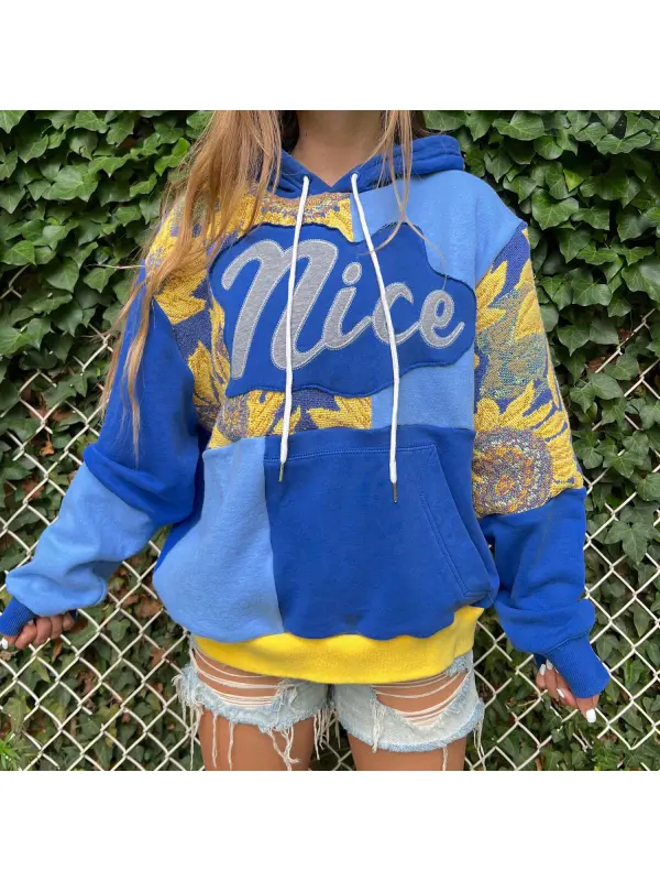 Retro Patchwork Oversized Hoodie - Cominbuy.com 