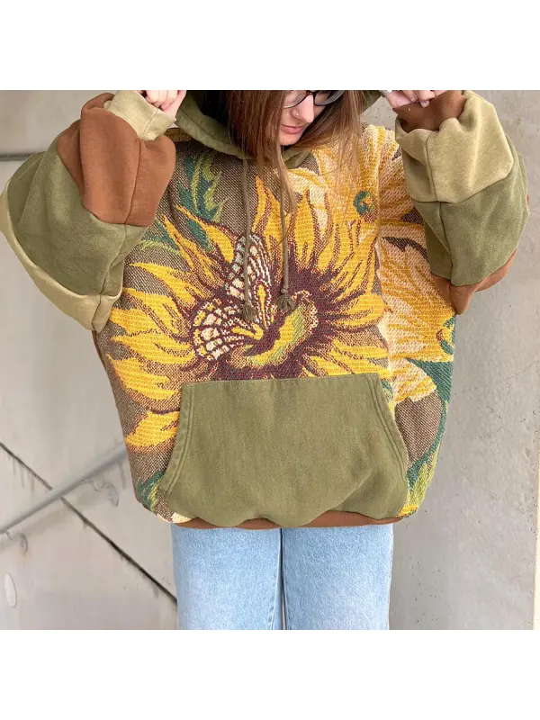 Retro Floral Casual Oversized Hoodie - Cominbuy.com 