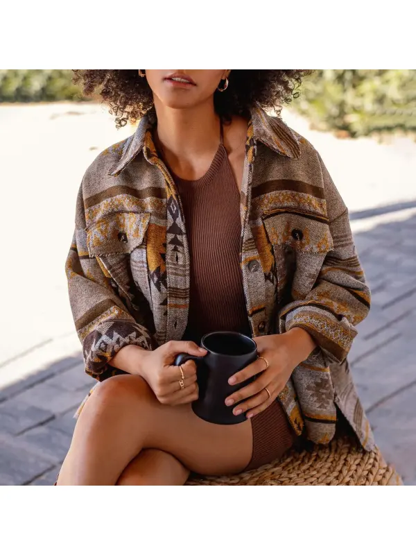 Women's Check Print Long Sleeve Casual Jacket - Realyiyi.com 