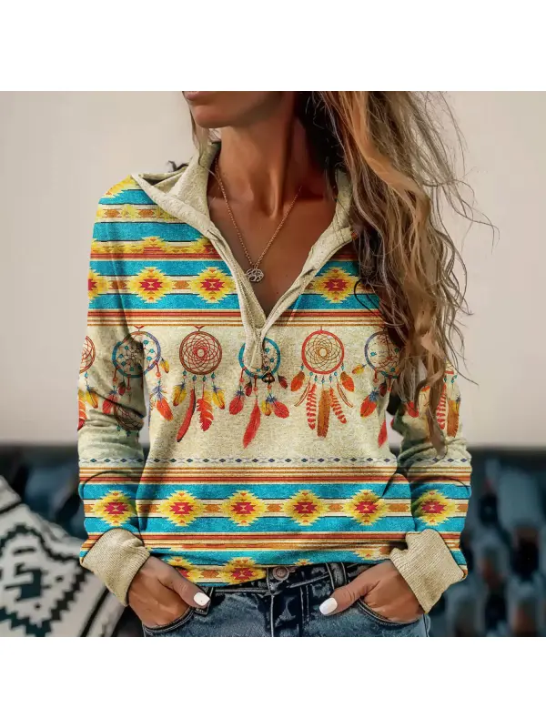 Retro Ethnic Print Casual Sweatshirt - Cominbuy.com 