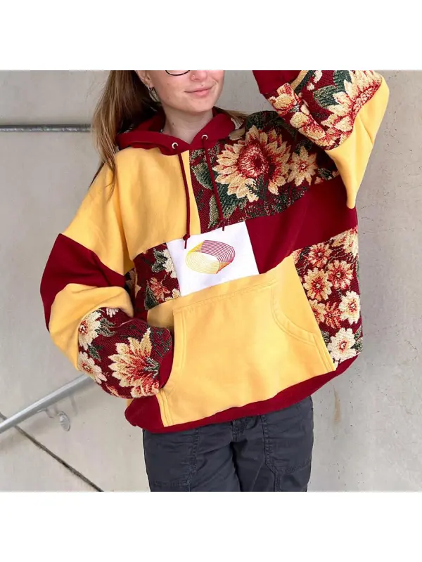 Vintage Floral Patchwork Casual Hoodie - Realyiyi.com 