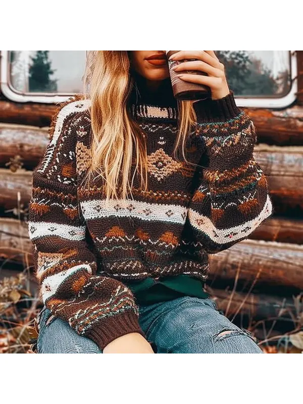 Retro Ethnic Printed Sweater - Cominbuy.com 