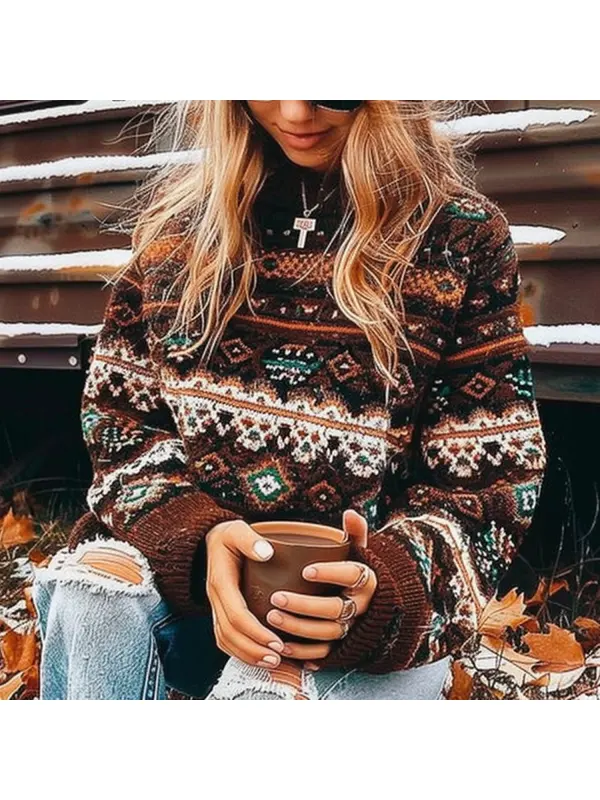 Women's Vintage Outdoor Printed Sweater - Realyiyi.com 