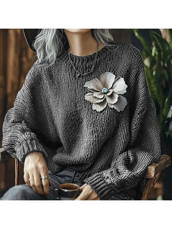 Women's Knitted Elegant Flower Sweater - Realyiyishop.com 