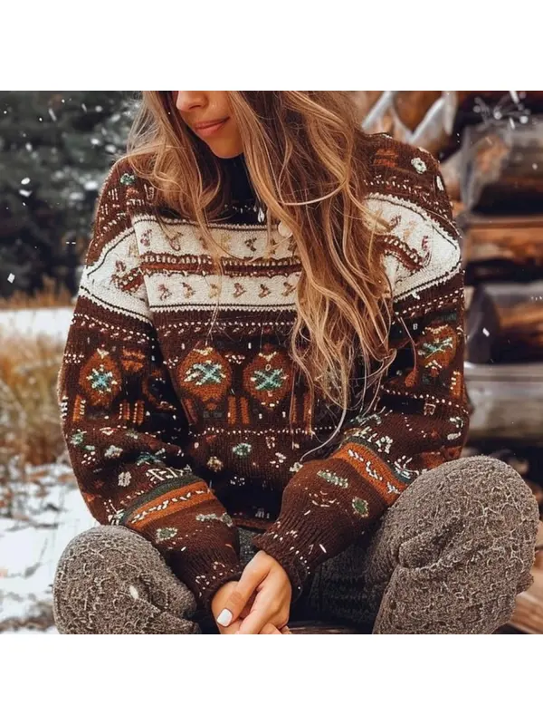 Women's Ethnic Print Sweater - Cominbuy.com 