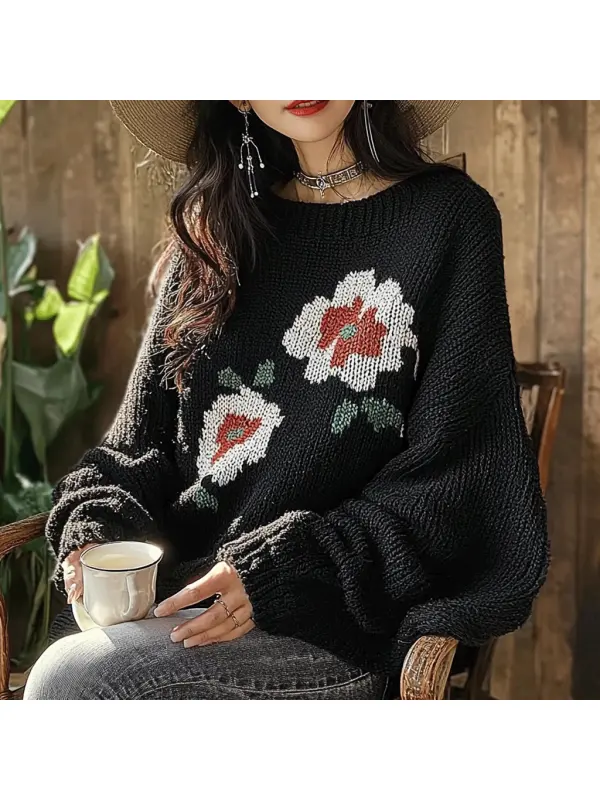 Women's Knitted Flower Elegant Warm Sweater - Cominbuy.com 