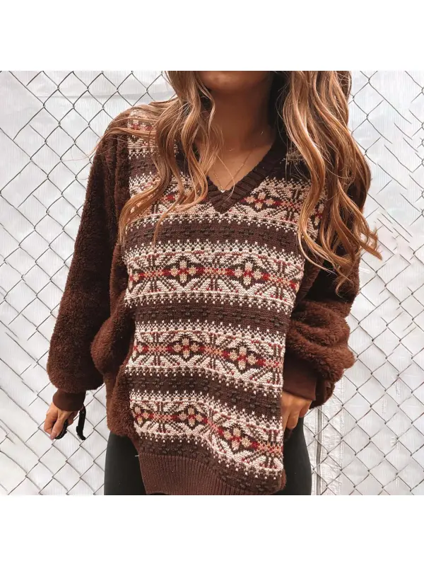 Retro Pattern Outdoor Sweater - Viewbena.com 