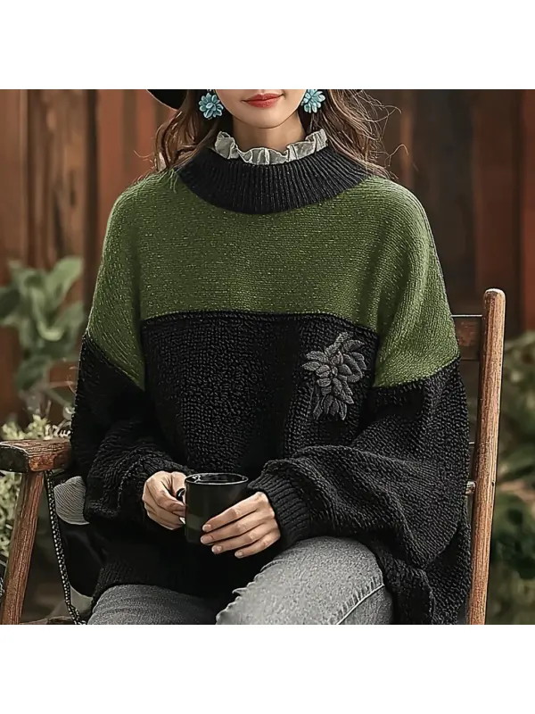 Women's Knitted Contrasting Color Elegant Warm Sweater - Cominbuy.com 