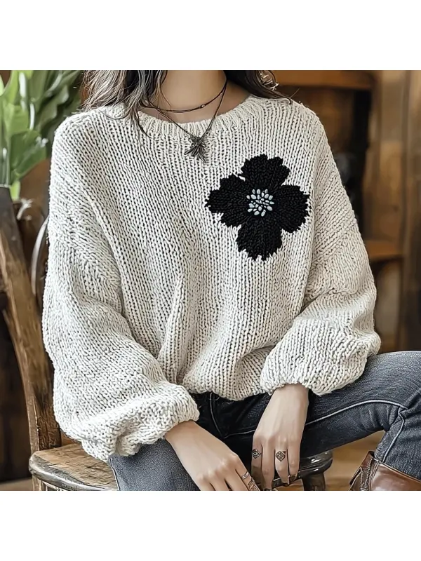 Women's Knitted Flower Elegant Casual Warm Sweater - Cominbuy.com 