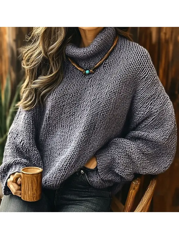 Women's Knitted Oversized Turtleneck Sweater - Cominbuy.com 