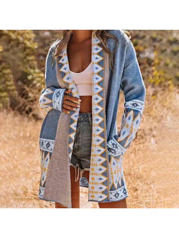 Ethnic Style Printed Long Sleeve Amazon Knit Sweater Cardigan Jacket Women - Realyiyi.com 