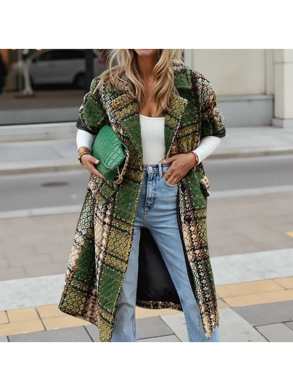 Women's Long Sleeve Lapel Coat Printed Woolen Long Coat - Cominbuy.com 