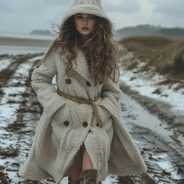 Retro Solid Color Lace-up Coat - Zivinfo.com 